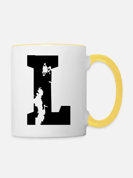 L - Buchstabe - Tasse zweifarbig - Weiß/Gelb