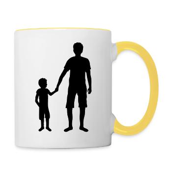 équipe enfant père père et fils fête des pères famille papa - Mug contrasté - blanc/jaune - Droite