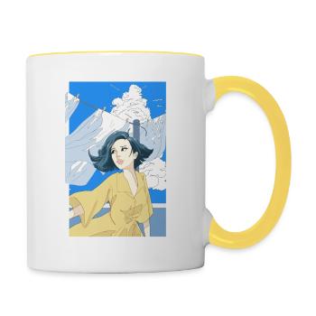 Frau mit gelben Kleid - Tasse zweifarbig - Weiß/Gelb - Rechts