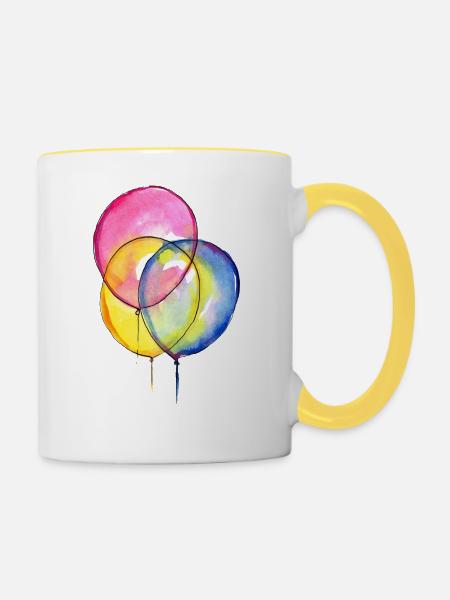 Luftballons - Tasse zweifarbig - Weiß/Gelb