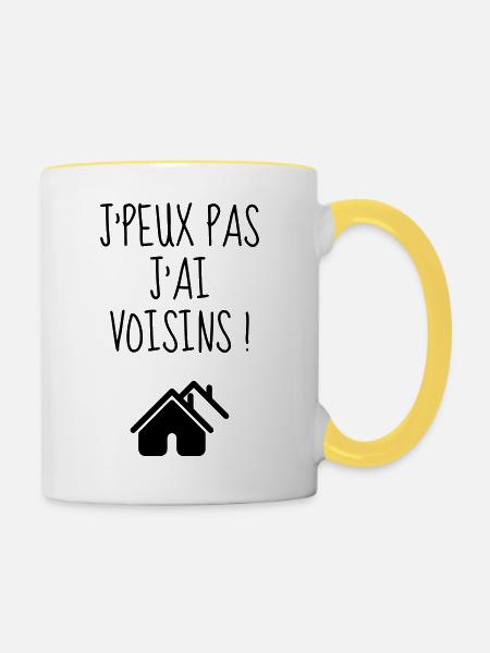 Nachbar / Nachbarschaft / Nachbarin / Haus - Tasse zweifarbig - Weiß/Gelb