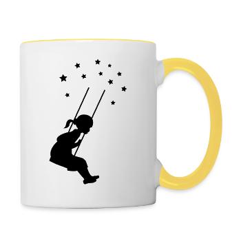 mädchen schaukel stern - Tasse zweifarbig - Weiß/Gelb - Rechts