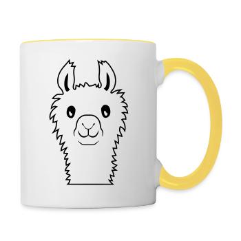 Niedliches Alpaka Gesicht - Tasse zweifarbig - Weiß/Gelb - Rechts