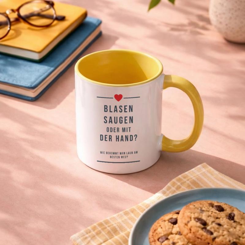 Blasen Saugen oder mit der Hand Laub Spruch Beste Tasse zweifarbig