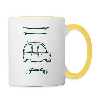 Camping Bus Aufbau Surfing - Tasse zweifarbig - Weiß/Gelb - Rechts
