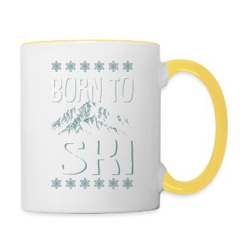born to ski skiing - Tasse zweifarbig - Weiß/Gelb - Rechts