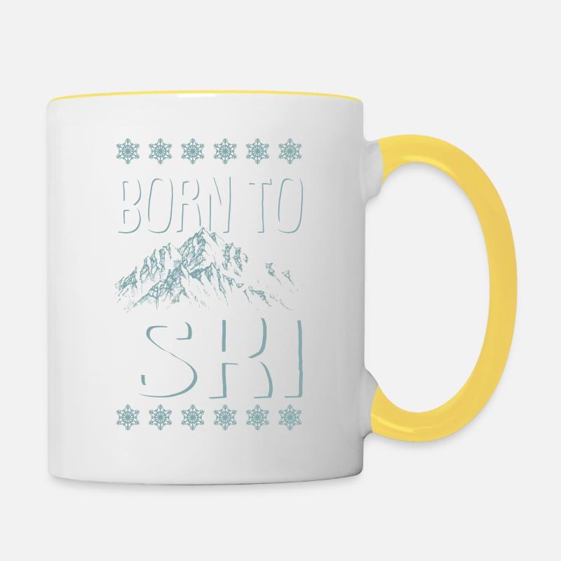 born to ski skiing - Mug contrasté - blanc/jaune