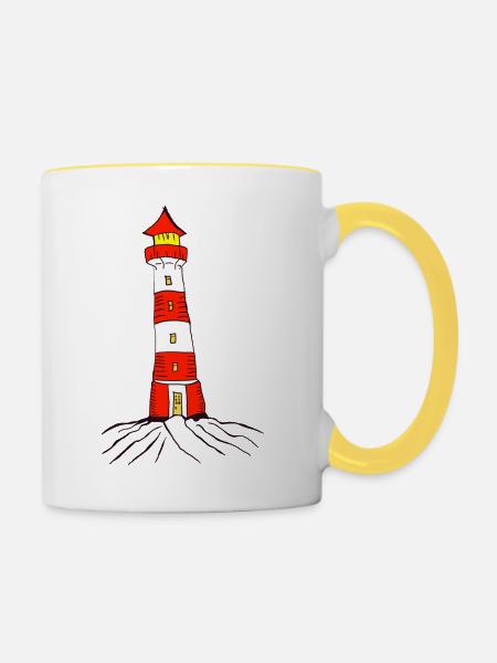 Leuchtturm - Tasse zweifarbig - Weiß/Gelb