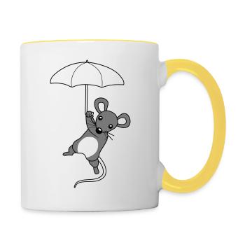 Niedliche fliegende Maus - Tasse zweifarbig - Weiß/Gelb - Rechts