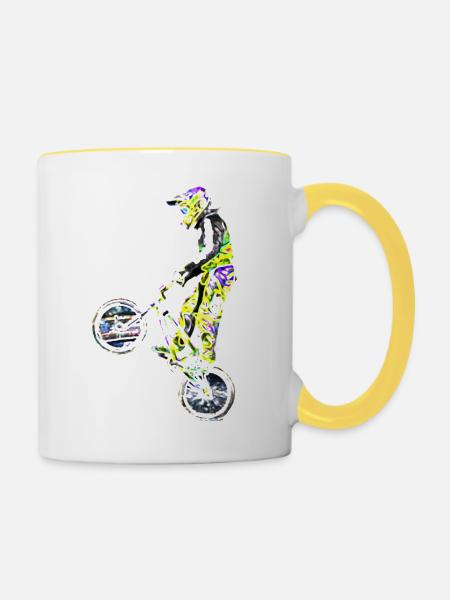 bmx Rasse - Tasse zweifarbig - Weiß/Gelb