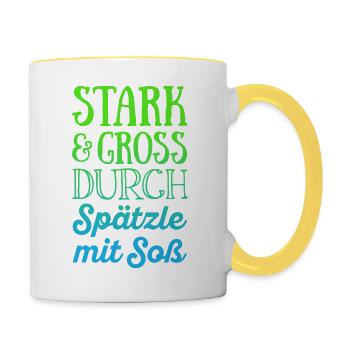 Stark und groß durch Spätzle mit Soß - Tasse zweifarbig - Weiß/Gelb - Rechts
