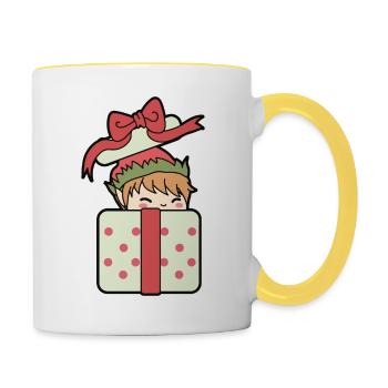 Elfe en cadeau - Mug contrasté - blanc/jaune - Droite