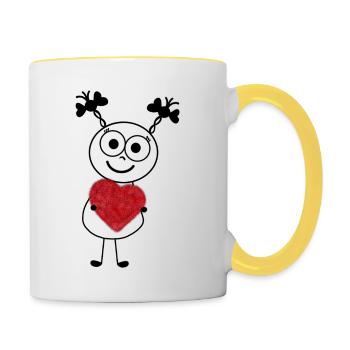 Sweet stick figure with plush heart by SueLYSue - Contrasting Mug - white/yellow - Right