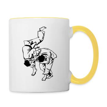 T-Shirt Judo Waza - Idée cadeau Judoka Cool - Mug contrasté - blanc/jaune - Droite