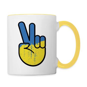 Paix et solidarité avec l’Ukraine - Mug contrasté - blanc/jaune - Droite