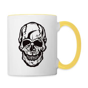 head of death skull halloween - Contrasting Mug - white/yellow - Right
