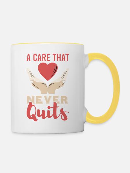 a care that never quits - Tasse zweifarbig - Weiß/Gelb
