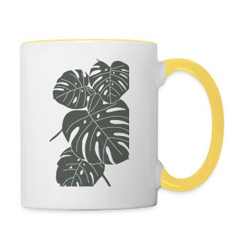 Monstera digital Art grün/weiß - Tasse zweifarbig - Weiß/Gelb - Rechts
