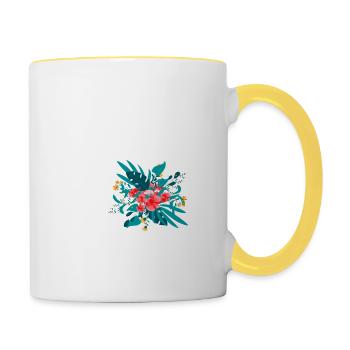 lettre I fleuris - Mug contrasté - blanc/jaune - Droite