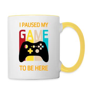 Funny T-Shirt I paused my Game to be here - Contrasting Mug - white/yellow - Right