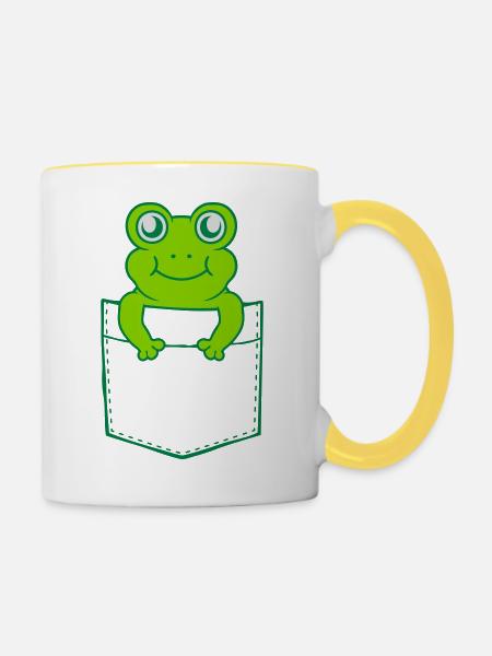 Unterwegs Hemdtasche Frosch Comic - Tasse zweifarbig - Weiß/Gelb