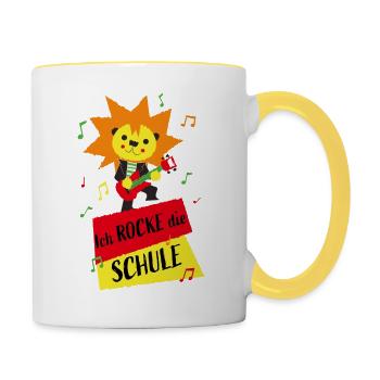 Ich rocke die Schule - Grundschule Einschulung - Tasse zweifarbig - Weiß/Gelb - Rechts