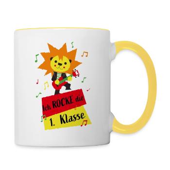 Ich rocke die 1. Klasse - Grundschule Einschulung - Tasse zweifarbig - Weiß/Gelb - Rechts