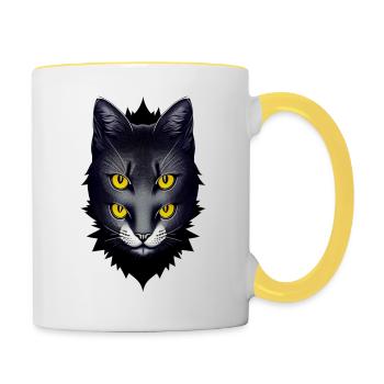 chat avec 2 paires d'yeux - Mug contrasté - blanc/jaune - Droite
