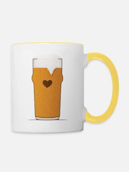 Bierliebe Bierglas Herz - Tasse zweifarbig - Weiß/Gelb