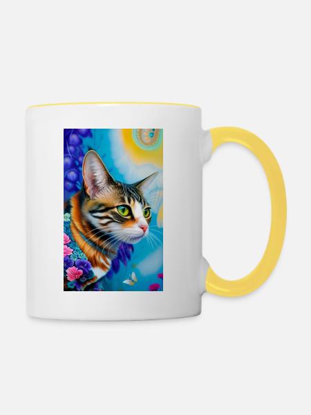 Wunderbare kurzhaarige Hauskatze - Tasse zweifarbig - Weiß/Gelb