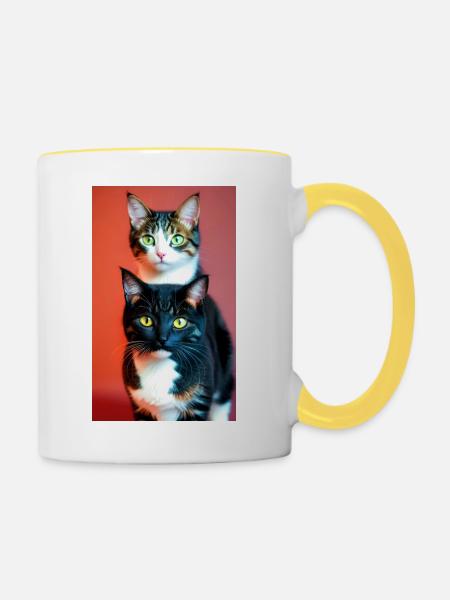 Kurzhaarige Hauskatzen - Tasse zweifarbig - Weiß/Gelb