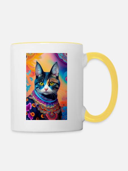 Kurzhaarige Hauskatze - Tasse zweifarbig - Weiß/Gelb