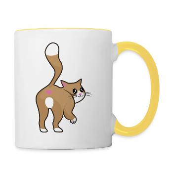 Katze Haustier Stubentiger Lustig Witzig - Tasse zweifarbig - Weiß/Gelb - Rechts