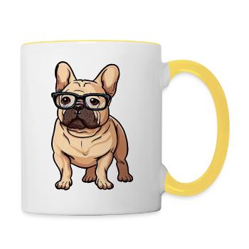 Cute French Bulldog Wearing Glasses - Contrasting Mug - white/yellow - Right
