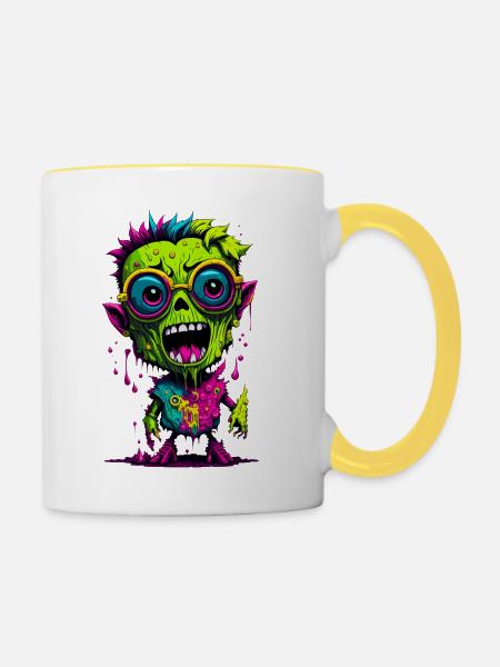 Bunter cooler Zombie - Tasse zweifarbig - Weiß/Gelb