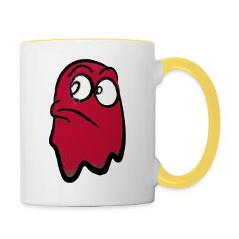 Funny grim-looking ghost in red - Contrasting Mug - white/yellow - Right