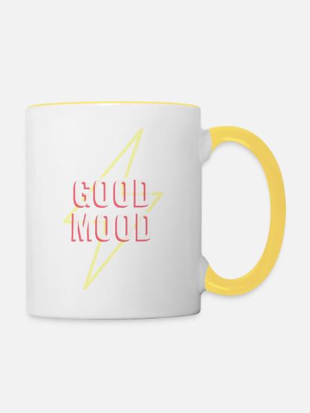 Gute Laune Shirt - Tasse zweifarbig - Weiß/Gelb