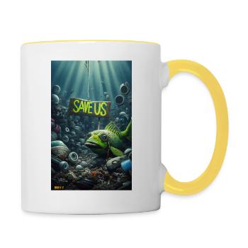 Rettet uns - Plastik im Meer - Tasse zweifarbig - Weiß/Gelb - Rechts