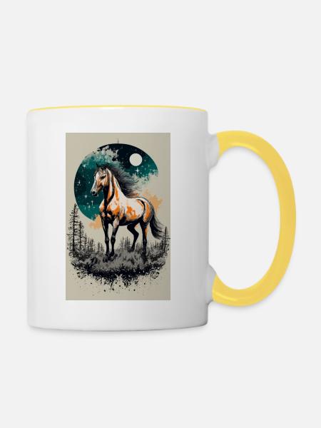 Pferd unter Vollmond - Tasse zweifarbig - Weiß/Gelb