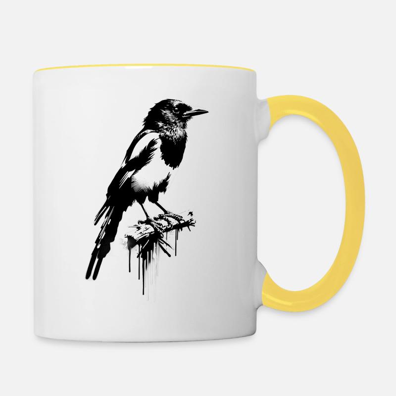 Voleur de pie Street Art - Mug contrasté - blanc/jaune