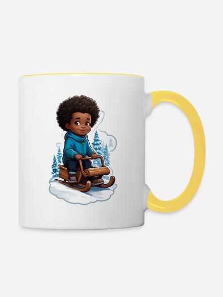 Weihnachtsgeschenk Idee Winterwunderland - Tasse zweifarbig - Weiß/Gelb