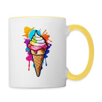 Eis / Ice Cream / Sommer / Sonne / Waffel - Tasse zweifarbig - Weiß/Gelb - Rechts