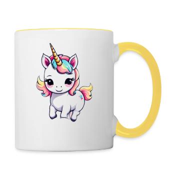 Licorne Einhorn Kawaii - Tasse zweifarbig - Weiß/Gelb - Rechts