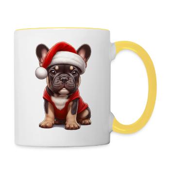 Frenchie Geschenke - Tasse zweifarbig - Weiß/Gelb - Rechts