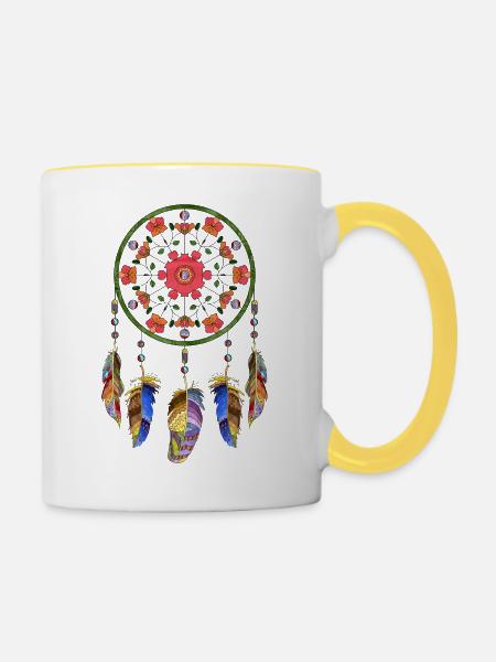 Traumfänger - Tasse zweifarbig - Weiß/Gelb