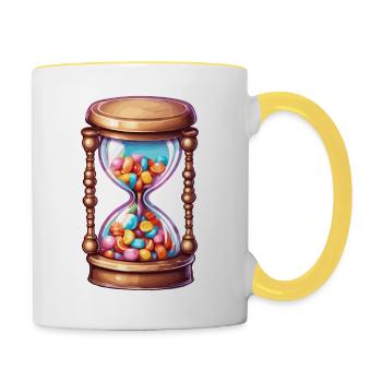 Sanduhr / Zeitmesser / Antik /Sandkörner / Ablauf - Tasse zweifarbig - Weiß/Gelb - Rechts