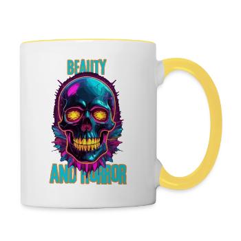 Bunter Totenkopf mit Federn - Tasse zweifarbig - Weiß/Gelb - Rechts