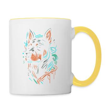 Chien graffiti - Mug contrasté - blanc/jaune - Droite
