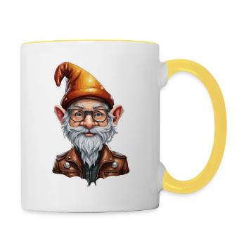 Gartenzwerg / Märchenland / Kobold / Gnom / Logo - Tasse zweifarbig - Weiß/Gelb - Rechts