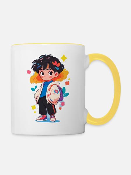 Manga Junge - Tasse zweifarbig - Weiß/Gelb